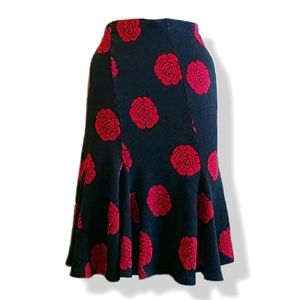 Black Fit & Flare Skirt with Red Roses